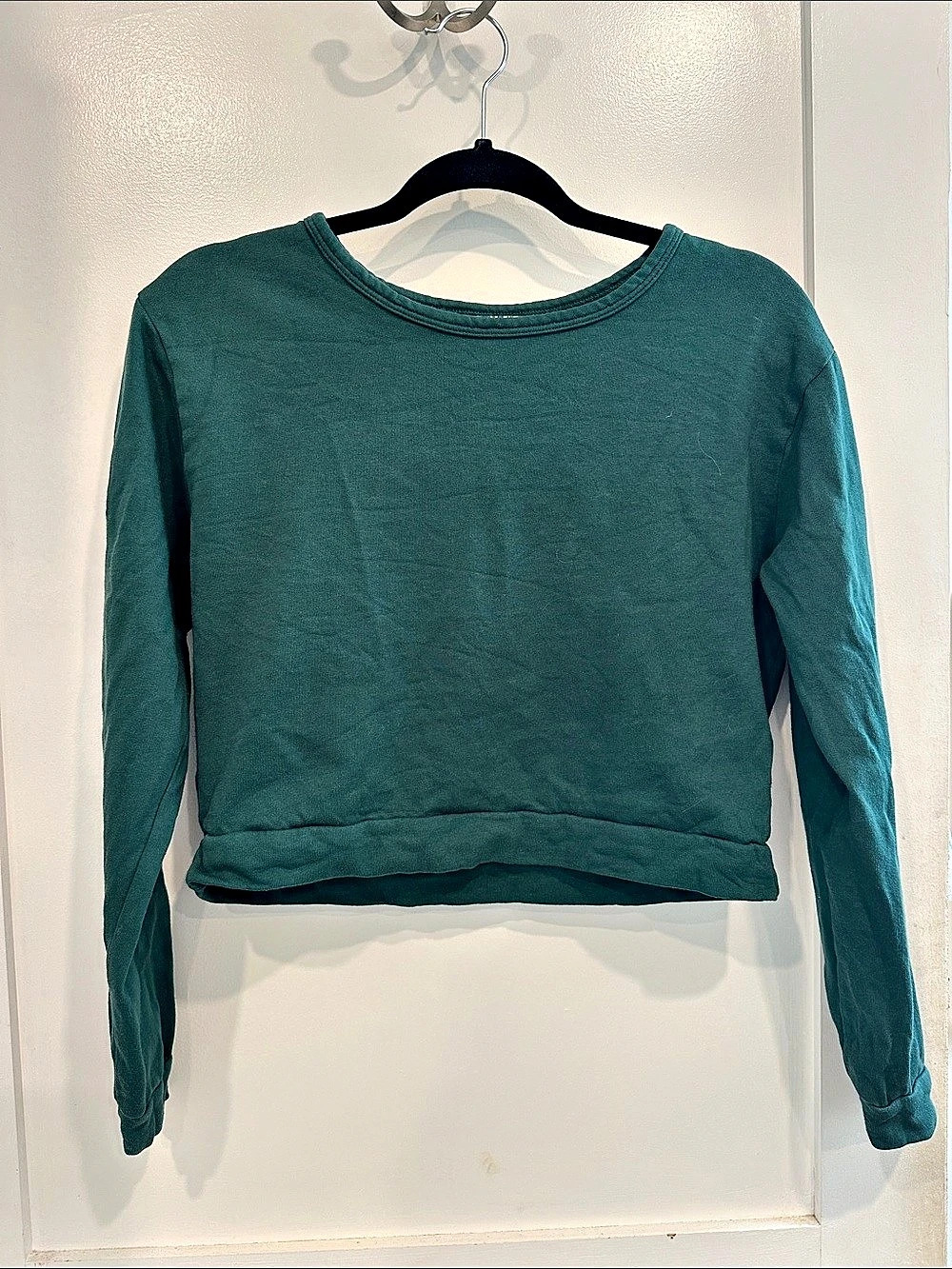 Reverie Groceries Cropped Long Sleeve Sweatshirt in Green Size Medium